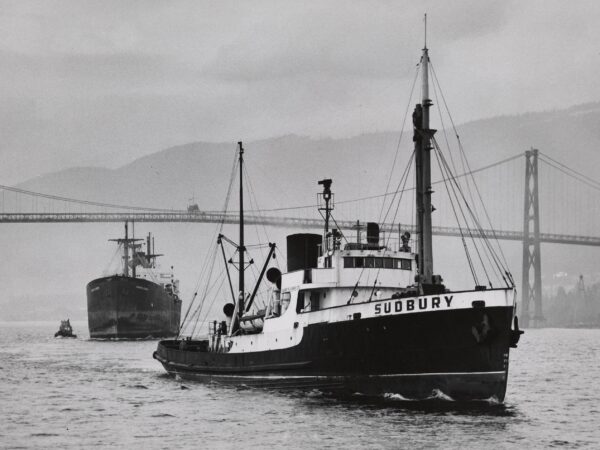 black and white photo of tugboat 'sudbury'