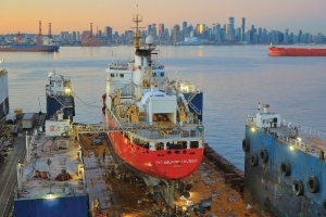 ccgs sir wilfrid laurier out of water at vancouver drydock