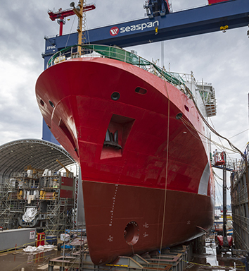 bow of OFSV under construction, under big blue