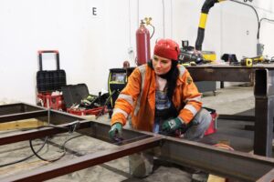 A woman welding