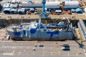 Drone photo of northern hawk in drydock