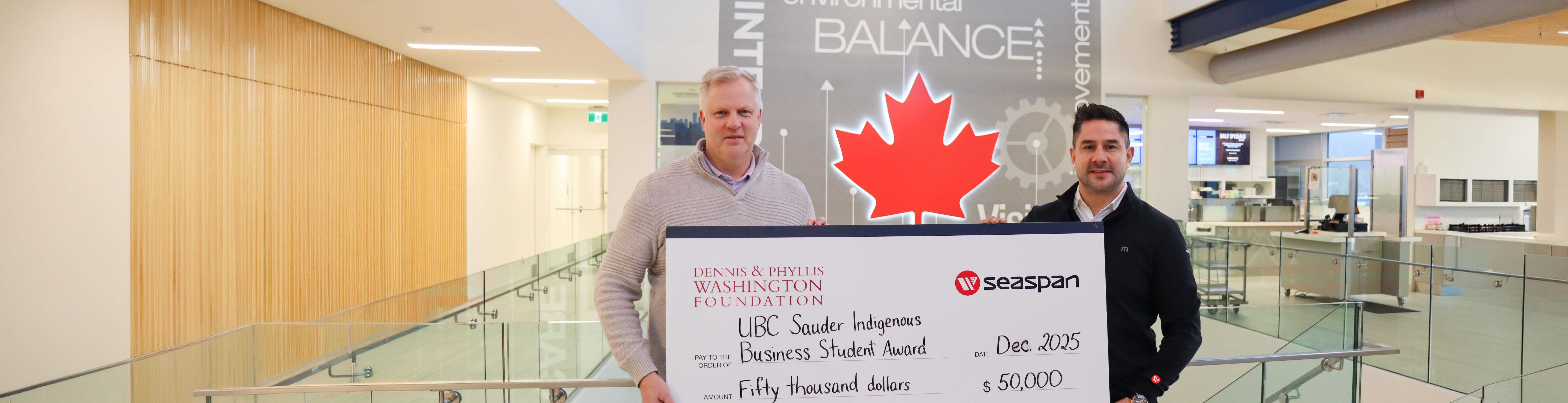 Seaspan and Dennis & Phyllis Washington Foundation support Indigenous students at UBC Sauder School of Business with $50,000 donation