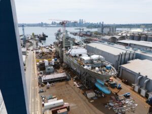 JSS2 at Vancouver Shipyards, Large grey ship