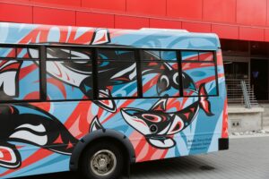 whale design on shuttle bus