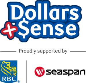 Dollars + Sense logo with text and a blue outline